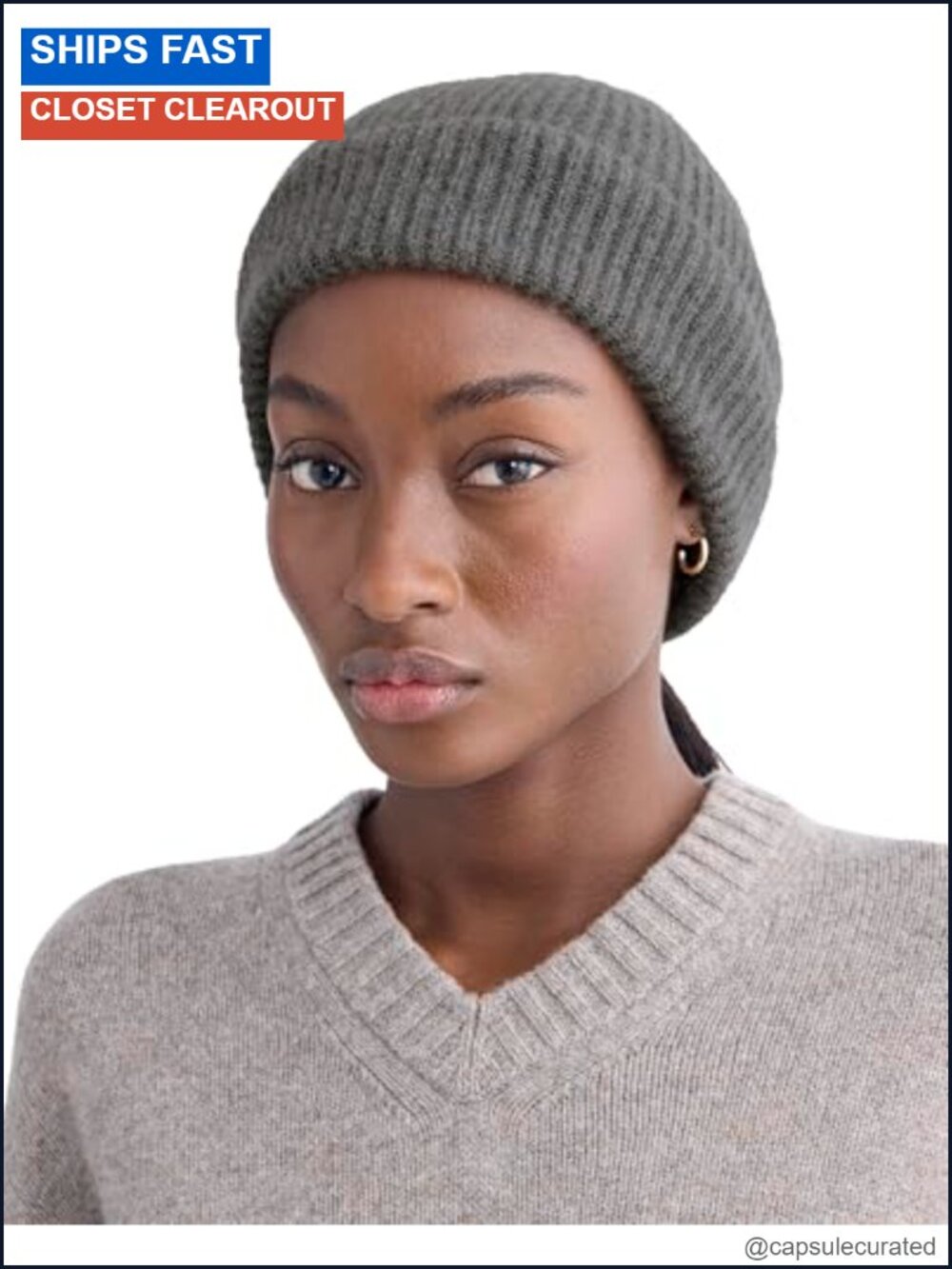 Cashmere Ribbed Beanie Foldover Cuff Knit Winter Hat Unisex